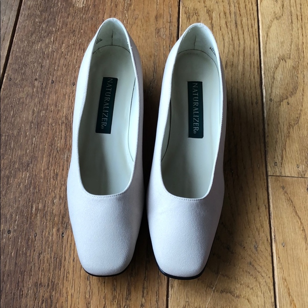 Low heel beige slip on dress shoes